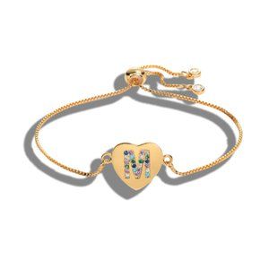 Gold Heart Letter "M" Initial Name CZ Bracelet